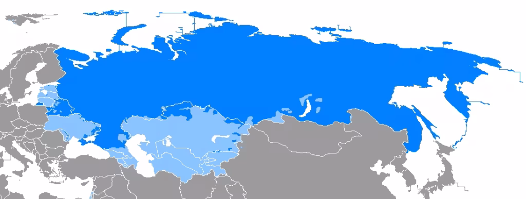 Mapa zemí, kde se mluví rusky